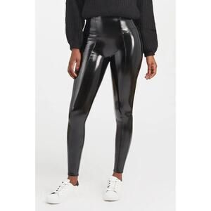 Spanx Faux Patent Leather Legging Glossy Black High Rise Waist Skinny Stretch M